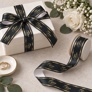 Ruban En Satin Rubans de mariage Sculptural Waves Noir Mat Or ID1