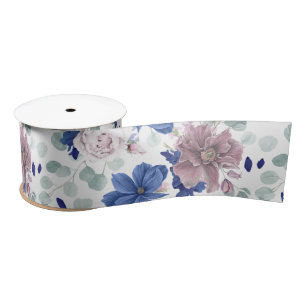 Ruban En Satin Rubans de satin botaniques fleurs mauves et bleu m