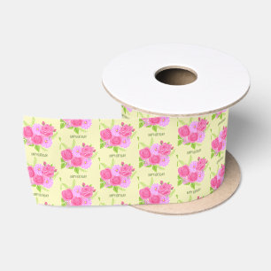 Ruban En Satin Rubans Jaunes de Roses et Dahlias avec Texte