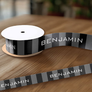 Ruban En Satin Rugby noir et gris avec nom personnalisé