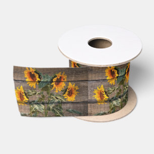 Ruban En Satin Rustic Barn Wood Sunflower