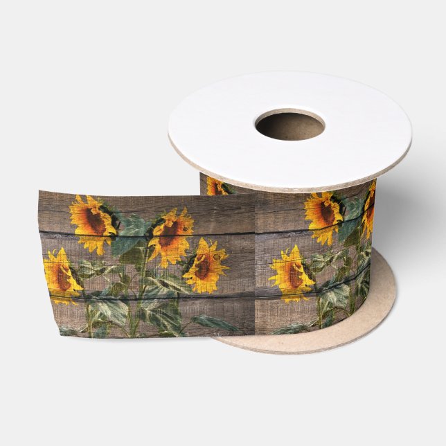 Ruban En Satin Rustic Barn Wood Sunflower (Bobine)