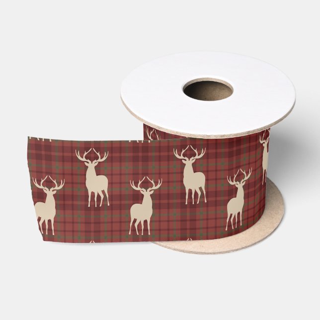 Ruban En Satin Rustic Christmas Deer Pattern Red Satin Ribbon (Bobine)
