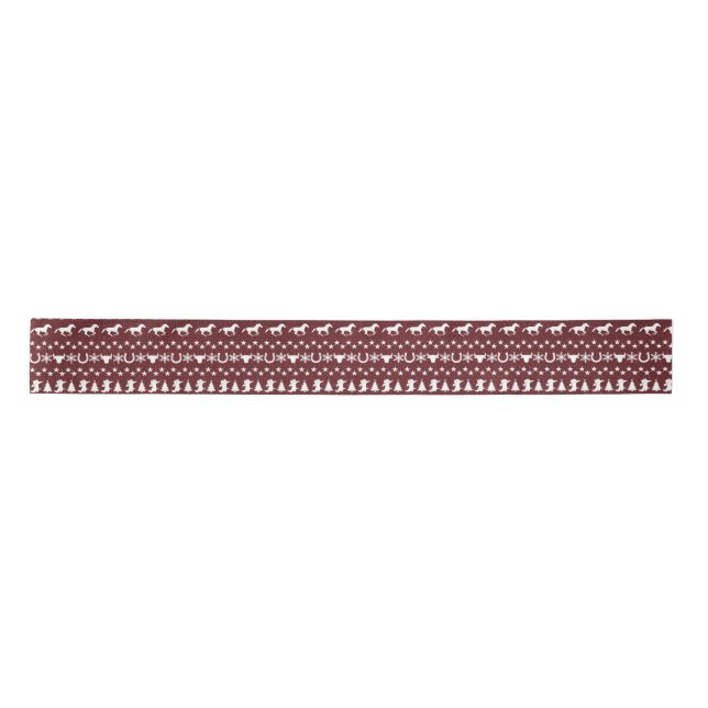 Ruban En Satin Rustic Country Christmas Horse Pattern Red (Devant)