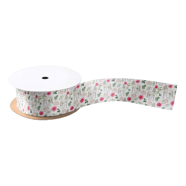 Ruban En Satin Rustic Equestrian Floral Pink Satin Ribbon (Bobine)