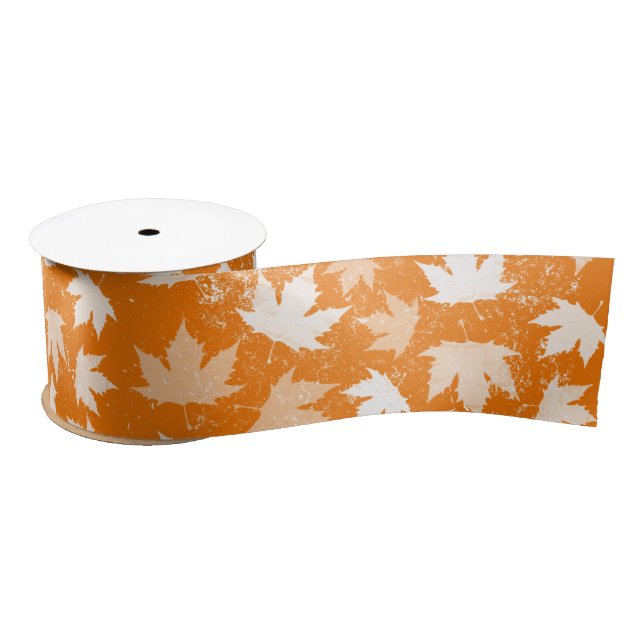 Ruban En Satin Rustique Automne Feuilles Motif (Bobine)