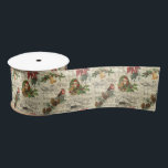 Ruban En Satin Rustique Vintage Noël Musique Florale Ephémère<br><div class="desc">Motif vintage chaleureux et nostalgique avec portrait de Père Noël,  saint,  poinsettia,  cloches et robin perché sur une pépinière avec la musique Silent Night,  gravé maison rustique et motif en diamant de l'arlequin écru affligé sur l'arrière - plan parchemin bouffant.</div>