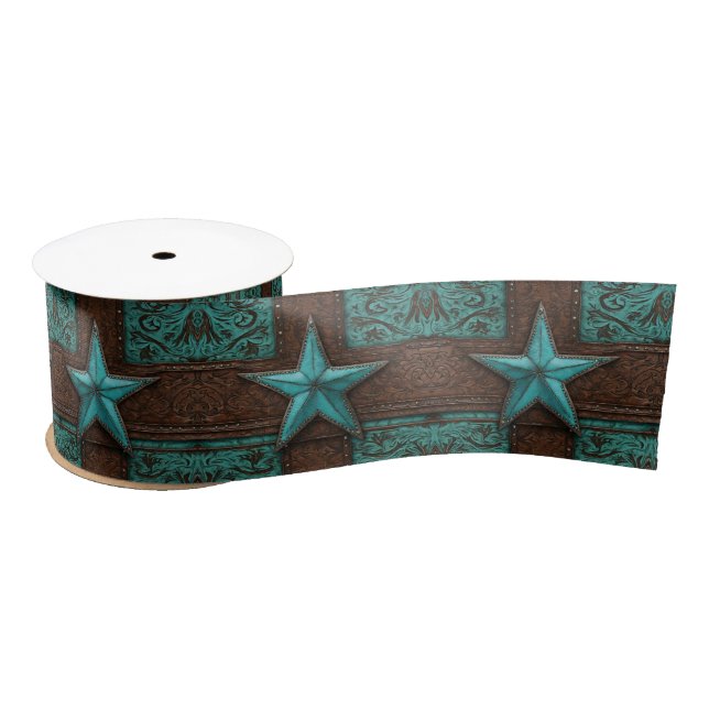 Ruban En Satin Rustique Western Pays Turquoise Cowboy Texas Star (Bobine)