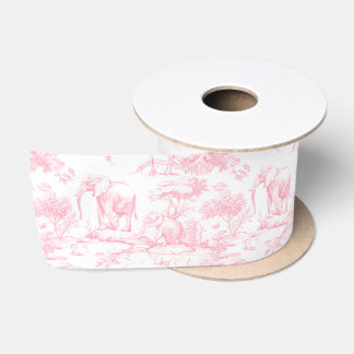 Ruban En Satin Safari Animaux Toile de Jouy Rose