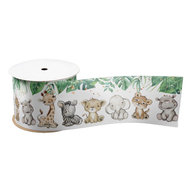 Ruban En Satin Safari Baby shower Anniversaire Animaux Gold Confe (Bobine)