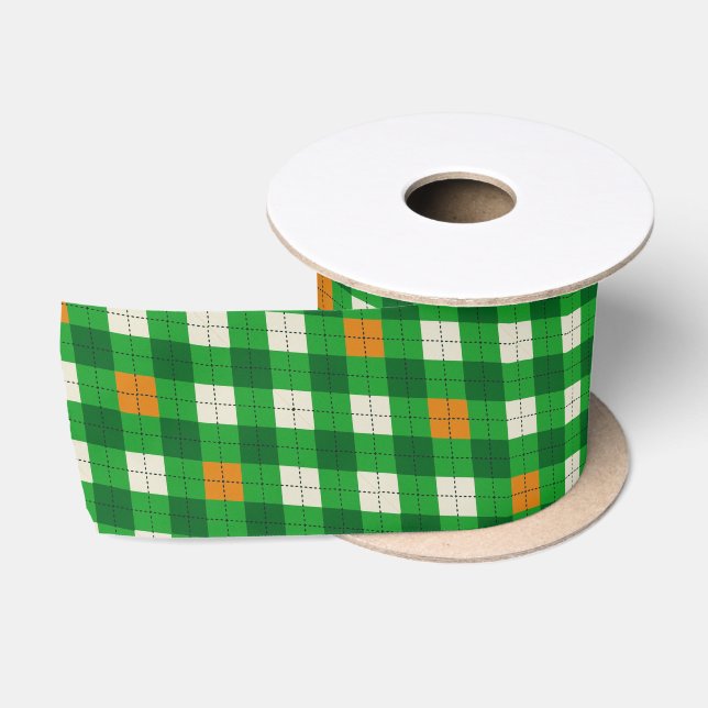 Ruban En Satin Saint-Patrick d'argyle aux couleurs irlandaises (Bobine)