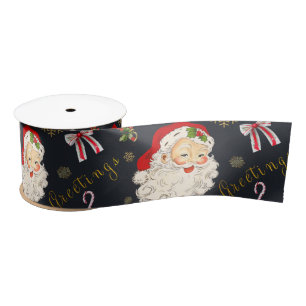 Ruban En Satin Salutation Retro Père Noël sur Noir