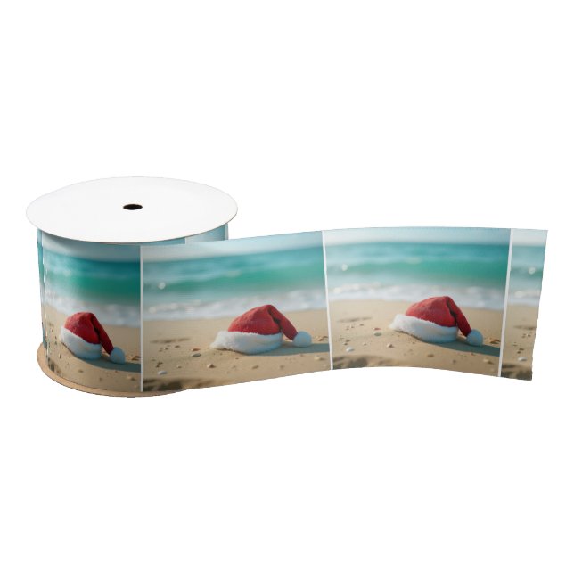 Ruban En Satin Santa Claus Casquette sur une plage tropicale (Bobine)