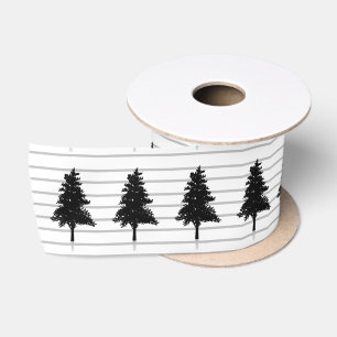 Ruban En Satin Sapin de Noël Élégant Blanc et Noir