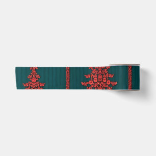 Ruban En Satin Sapins de Noël en cristal sarcelle et rouge