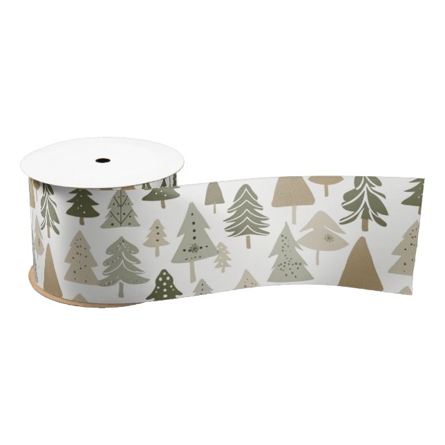 Ruban En Satin Sapins de Noël modernes motif  (Bobine)