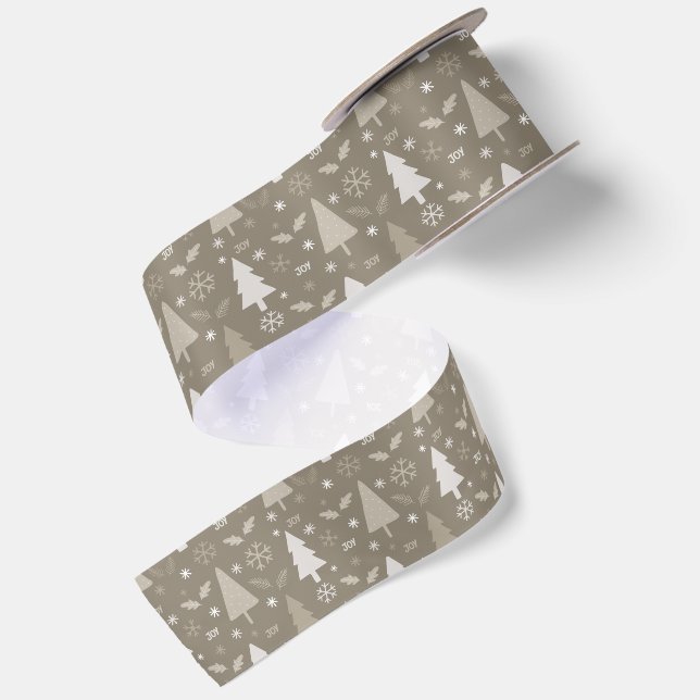 Ruban En Satin Sapins de Noël modernes Taupe (Dos)