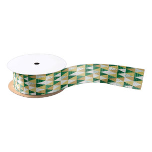 Ruban En Satin Sapins de Noël Verts et Dorés