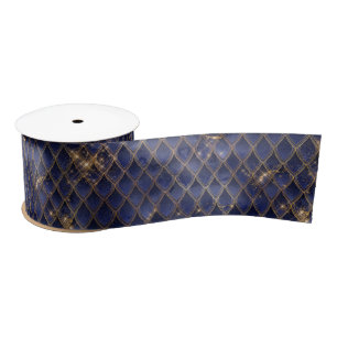 Ruban En Satin Scales de dragons bleu marine et or