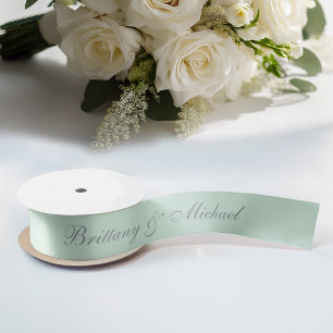 Ruban En Satin Script de calligraphie élégante du Mariage vert Mi