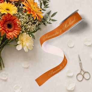 Ruban En Satin Script de calligraphie élégante Mariage orange brû