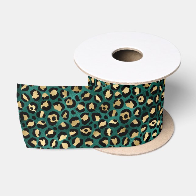 Ruban En Satin Série Teal et Gold Leopard Design 3  (Bobine)