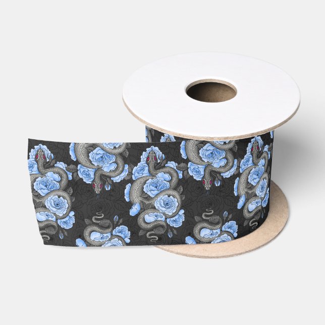 Ruban En Satin Serpents et roses bleues (Bobine)