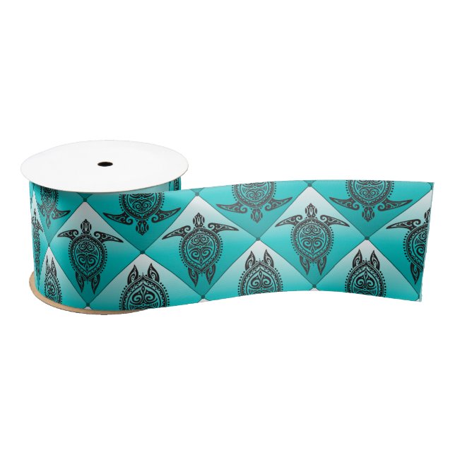 Ruban En Satin Shamanic Tortues de mer Motif - cyan (Bobine)