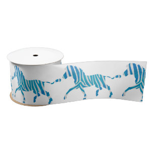 Ruban En Satin Silhouette bleue et blanche Zebra