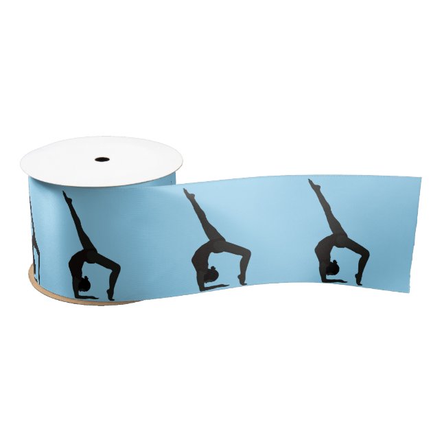 Ruban En Satin Silhouette de gymnaste sur bleu (Bobine)