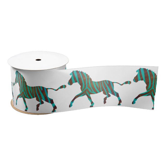 Ruban En Satin Silhouette d'impression Brown et Turquoise Zebra (Bobine)