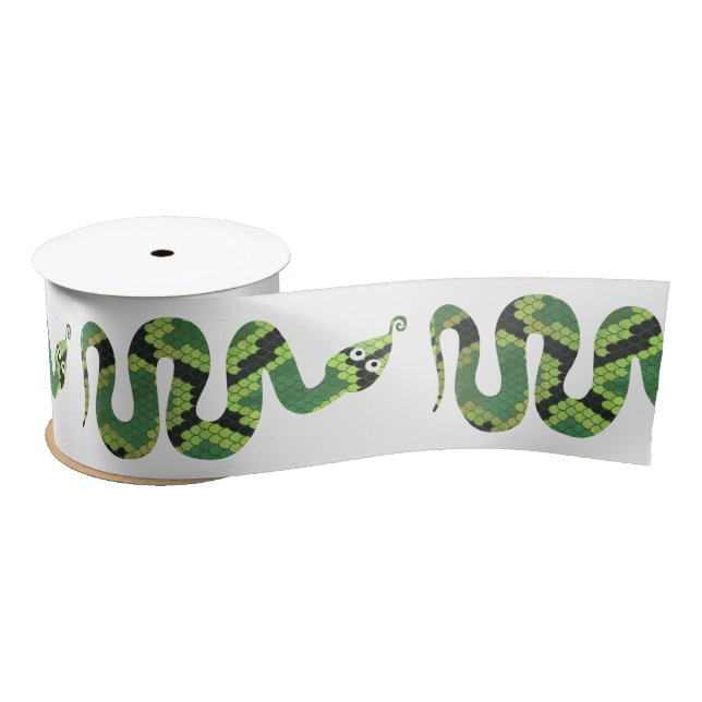 Ruban En Satin Silhouette d'impression en noir et vert serpent (Bobine)