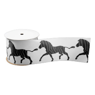 Ruban En Satin Silhouette d'impression noir et gris Zebra