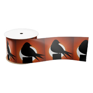 Ruban En Satin Silhouette d'oiseau noir Soleil Thunder_Cove