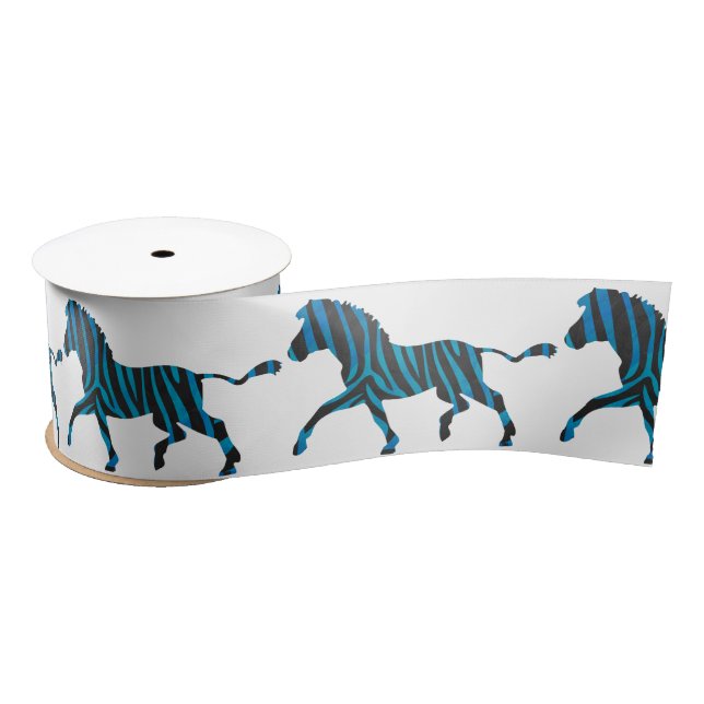 Ruban En Satin Silhouette noir et bleu Zebra (Bobine)