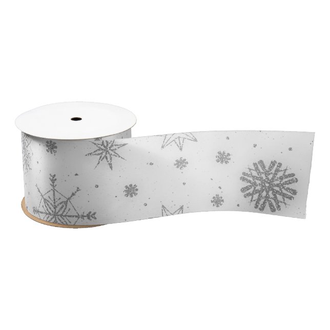 Ruban En Satin Silver Snowflakes Design blanc (Bobine)