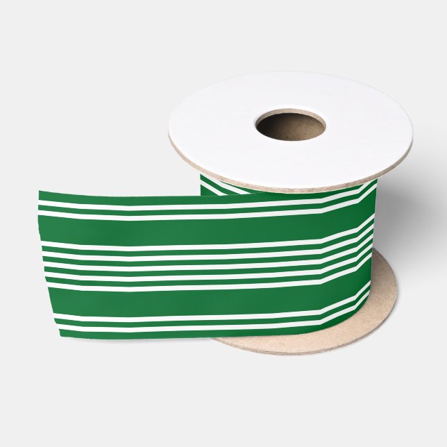 Ruban En Satin Simple Chic Motif Rayures Blanches Sur Fond Vert (Bobine)