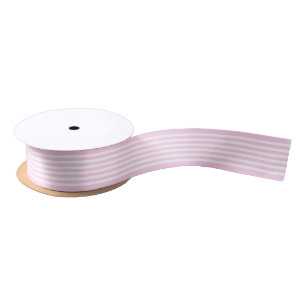 Ruban En Satin Simple Chic Rayures Blanches sur Fond Rose Pâle