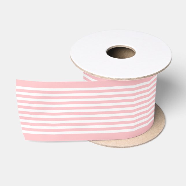 Ruban En Satin Simple Chic Rayures Blanches sur Rose Pâle (Bobine)