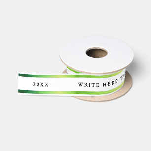 Ruban En Satin Simple Classique Blanc Et Vert Citron Rayé Typo