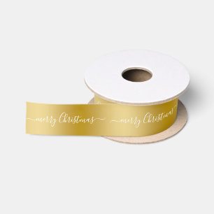 Ruban En Satin Simple fond doré Joyeux Noël texte blanc