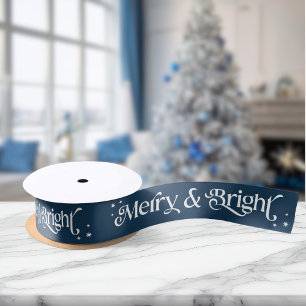 Ruban En Satin Simple Joyeux et Bleu clair Noël