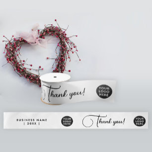 Ruban En Satin Simple Mibinal Noir Blanc Logo Entreprise Merci
