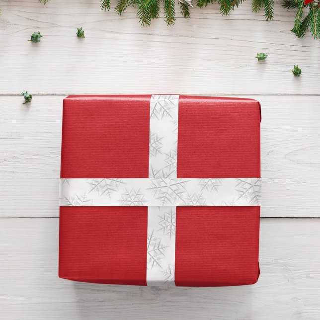 Ruban En Satin Simple Motif de flocon de neige en argent élégant  (Silver snowflake pattern simple ribbon.)