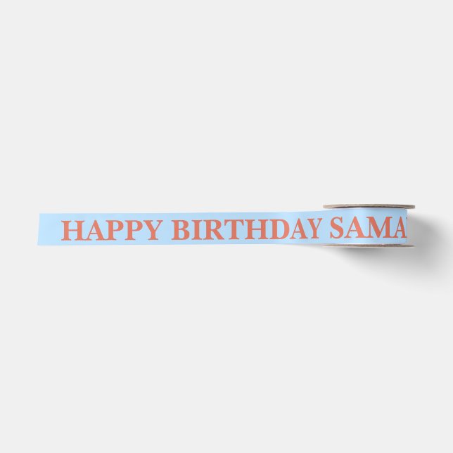 Ruban En Satin Simple Vœu d'Anniversaire Bleu Pastel (Devant)