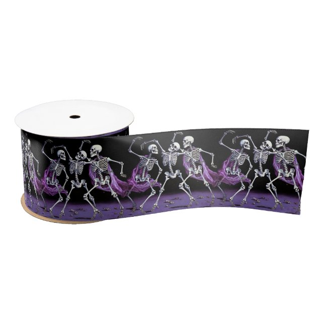 Ruban En Satin Skeletons de danse violette Mariage gothique (Bobine)