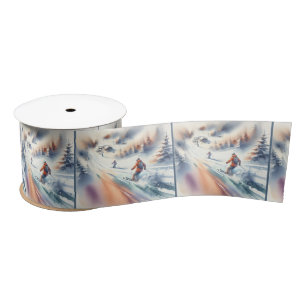 Ruban En Satin Ski De Neige En Aquarelle