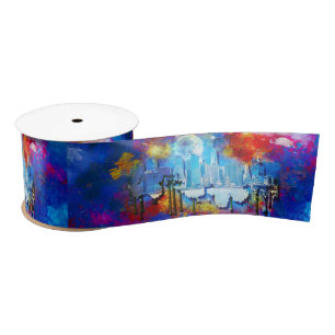 Ruban En Satin SlipperyJoe NYC graffiti lune entourée de tourbill