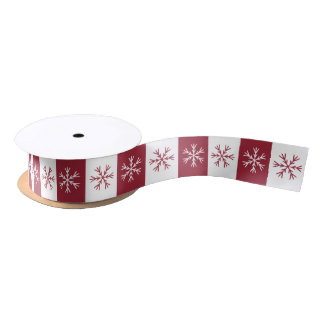 Ruban En Satin Snowflake Burgundy White Stripe Motif de Noël