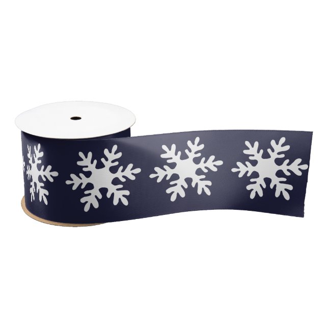 Ruban En Satin Snowflake Motif Marine Blue Holiday (Bobine)
